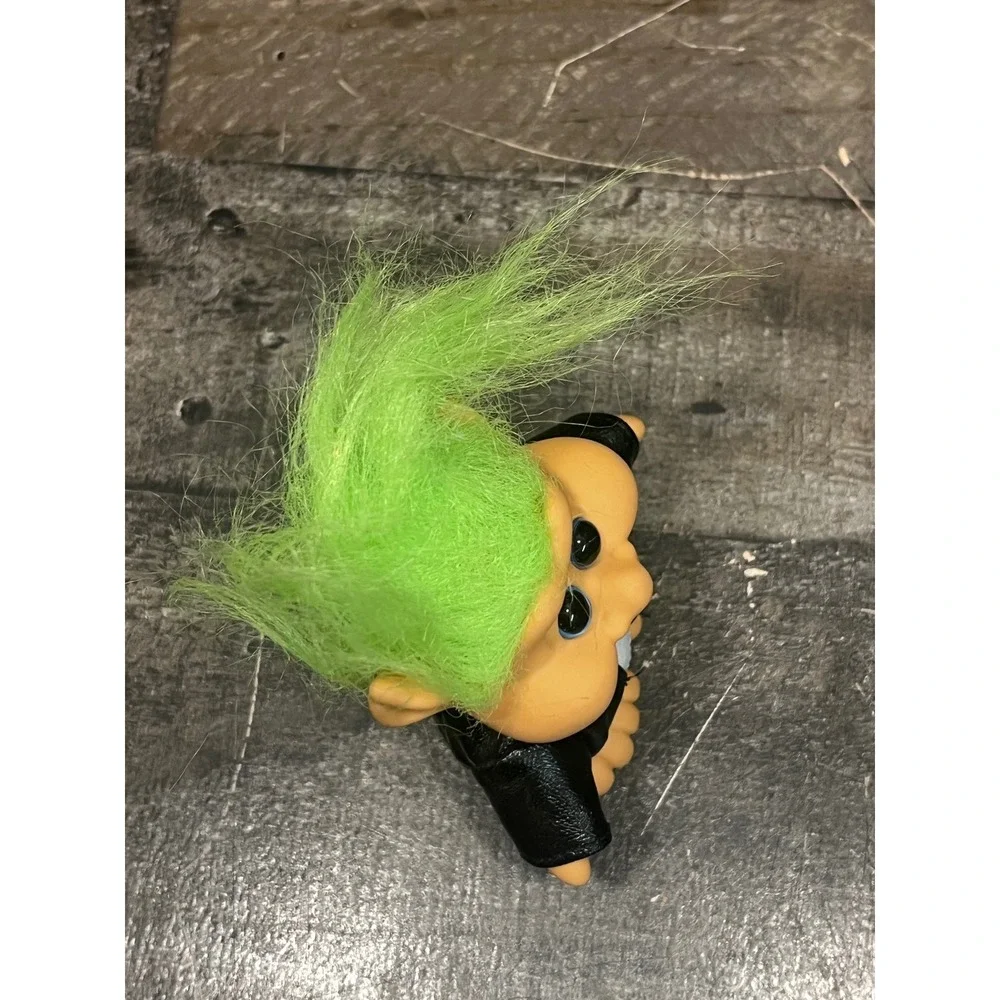 Vintage 1991 ITB Troll Doll Neon Green Hair Biker Faux Leather Jacket Blue Eyes